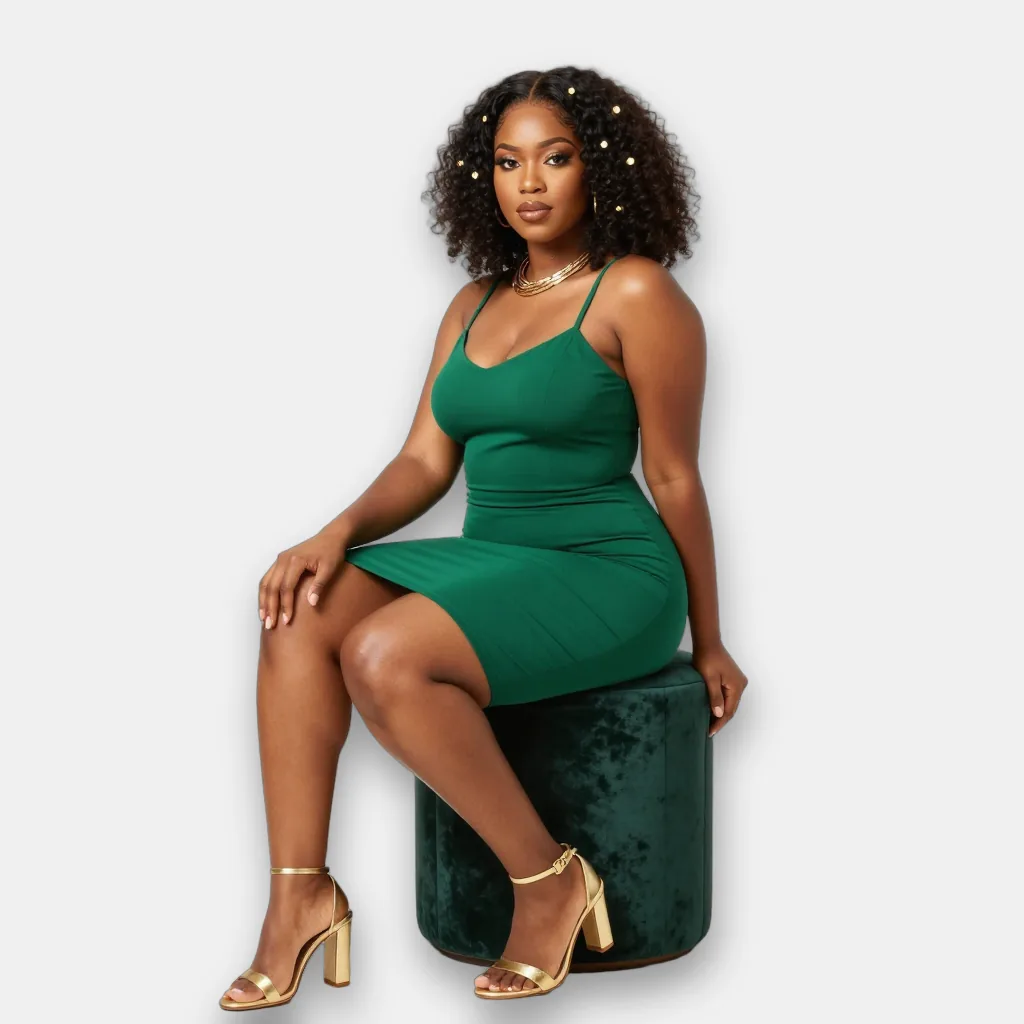 An AI fashion model generated by ImagePipeline on a studio background