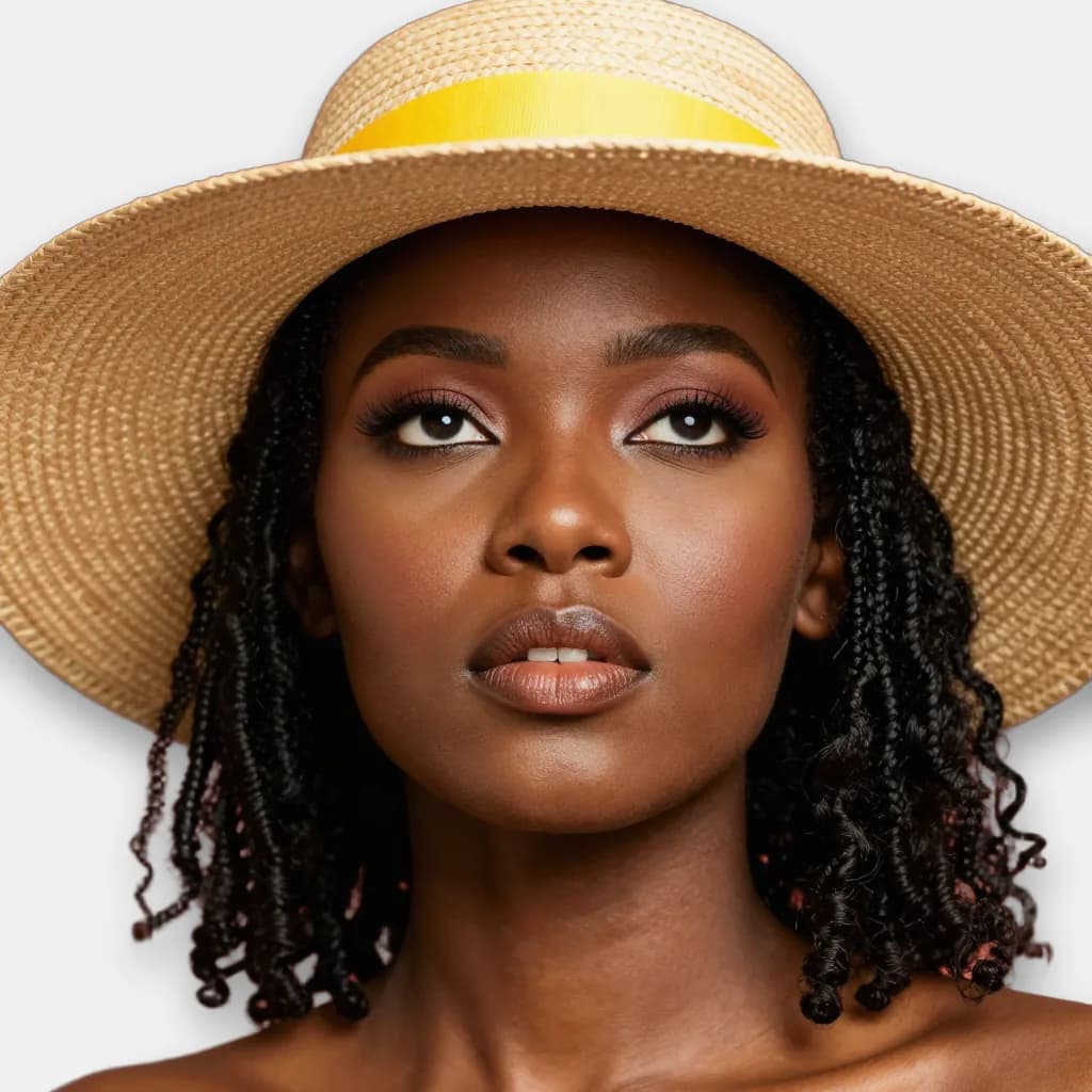 Wren, sun hat, editorial, an AI-generated on-model image by ImagePipeline